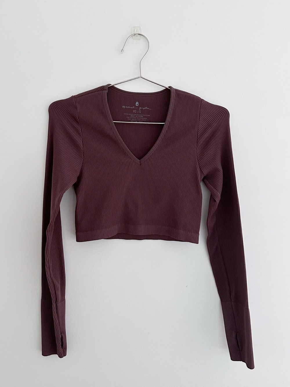 Spiritual Gangster Metta Ribbed Long Sleeve Crop Top XS/S Brown Balletcore